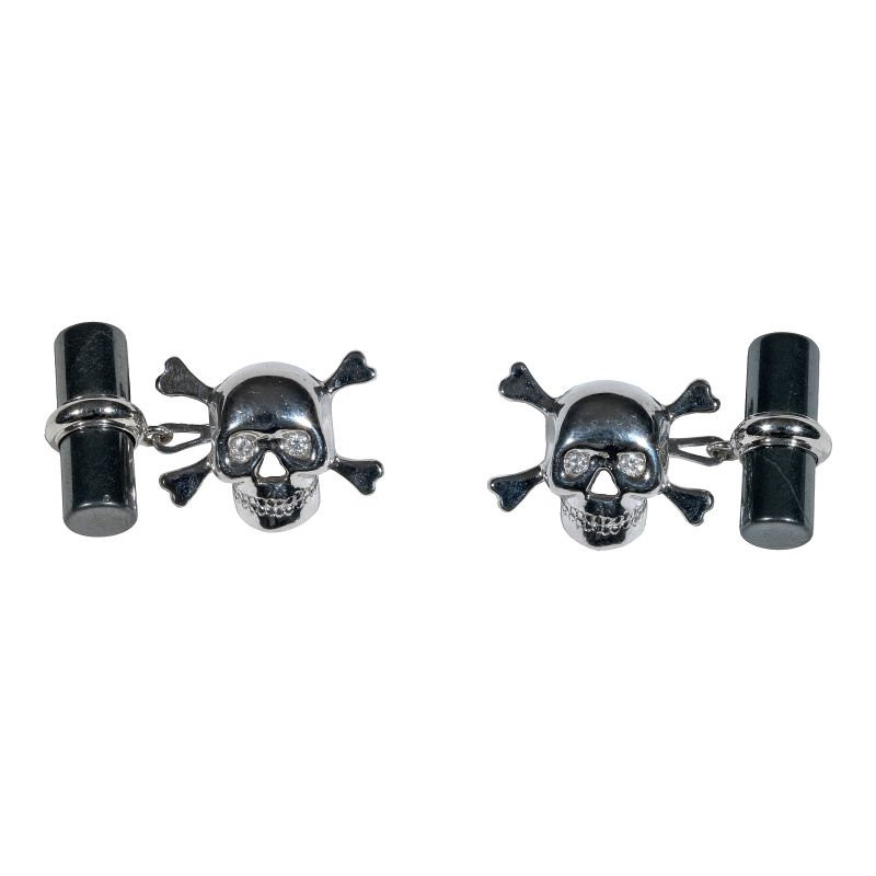 Gold, Hematite and Diamond 'Skull' Cufflinks