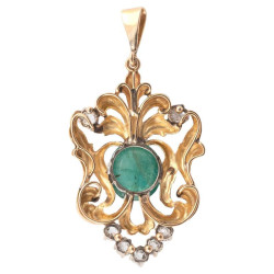 Art Nouveau Gold Emerald and Diamond Pendant