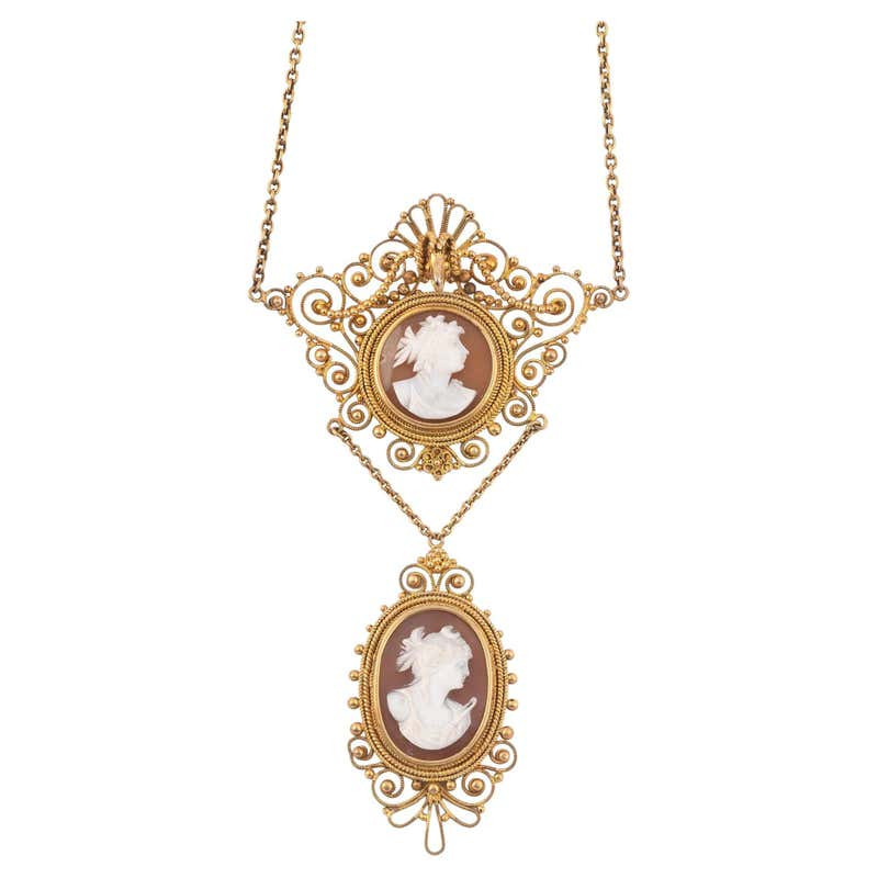 19th Century Shell Cameo Necklace