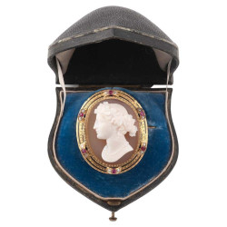 A Cameo Pearl Enamel Ruby...