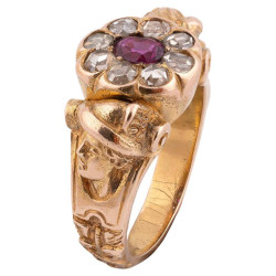 Art Nouveau Ruby and Diamond Cluster Ring