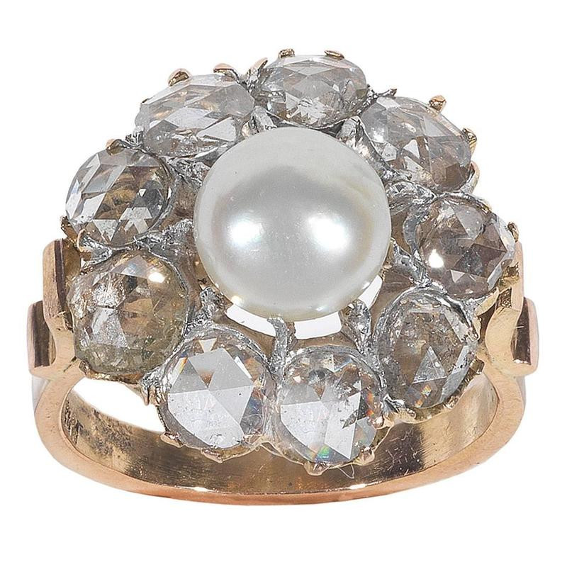 Victorian Pearl Diamond Cluster Ring