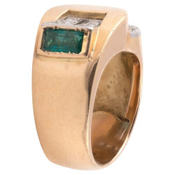 Retro Diamond Emerald and 18 Karat Gold Ring, circa 1945