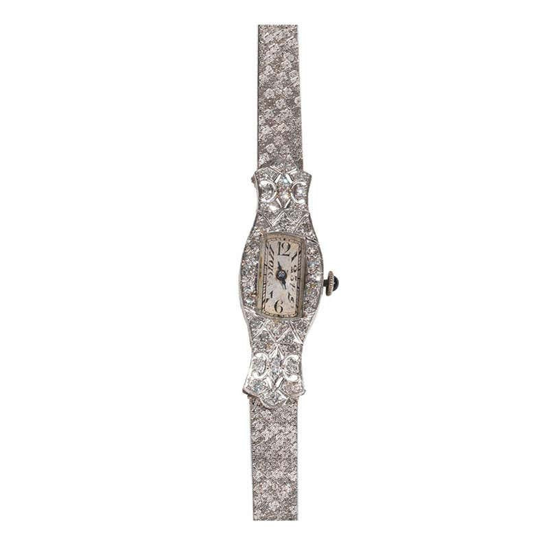 Lady's White Gold And Diamond Mechanical Wristwatch