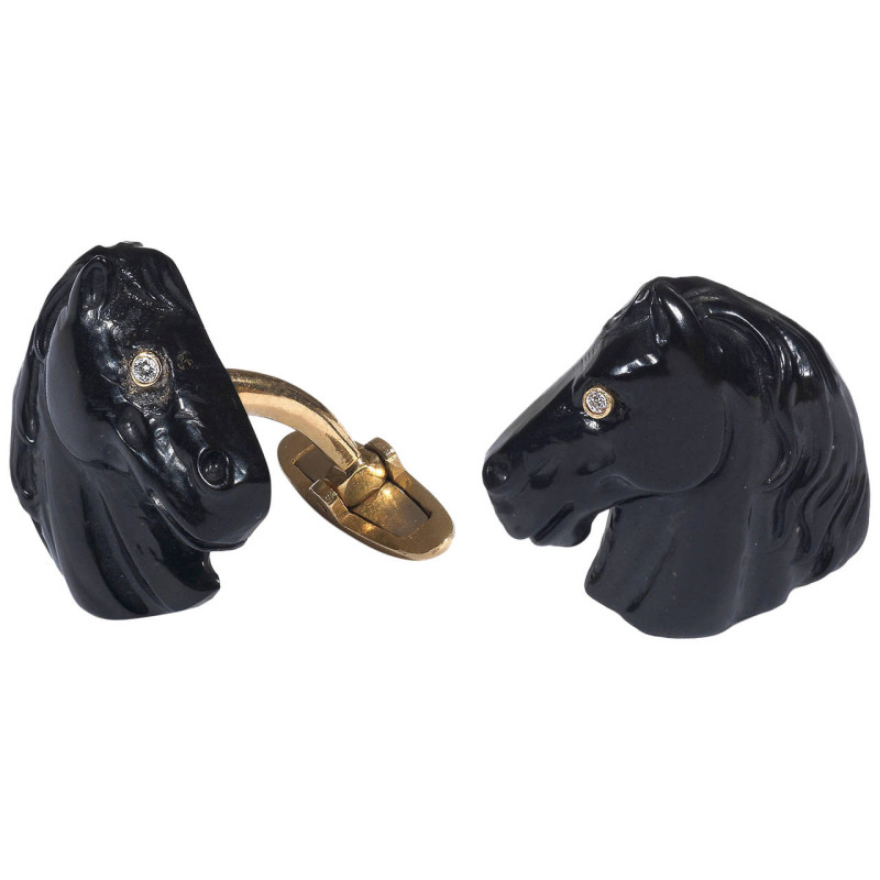 Onyx Diamond Gold Horse Head Cufflinks