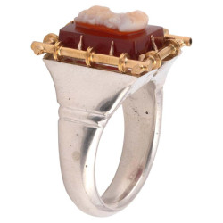 Silver Gold and Agate Cameo Men's Ring