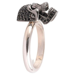 18ct White Gold Pave Set Black Diamond Skull With Ruby Eyes Ring