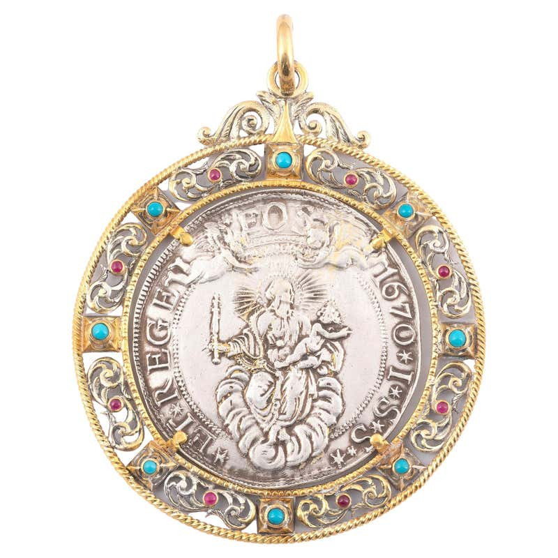 Large Genoa Silver Coin 1670 Pendant