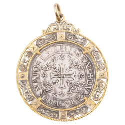 Large Genoa Silver Coin 1670 Pendant