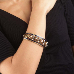 Antique Enamel Pearl Diamond And Gold Bangle Bracelet circa 1880