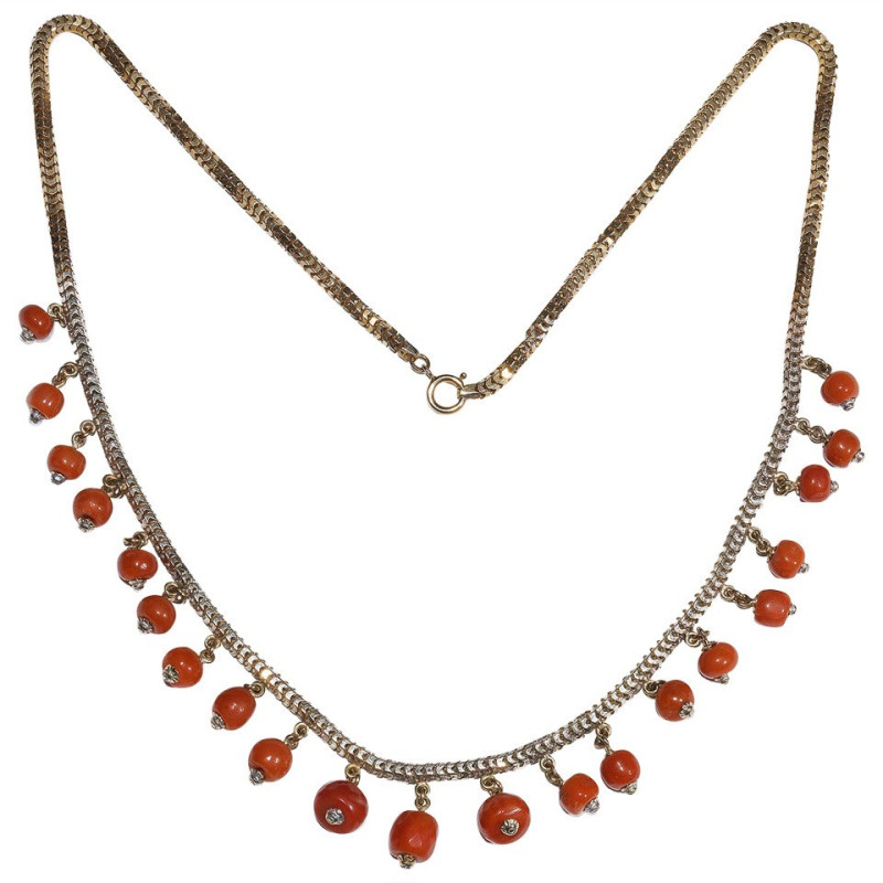 Gold Fringe Corallium Rubrum Necklace
