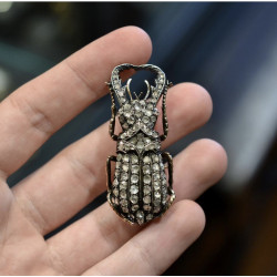 Russian Gold Silver and Diamond Scarab Brooch