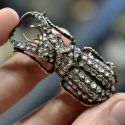 Russian Gold Silver and Diamond Scarab Brooch