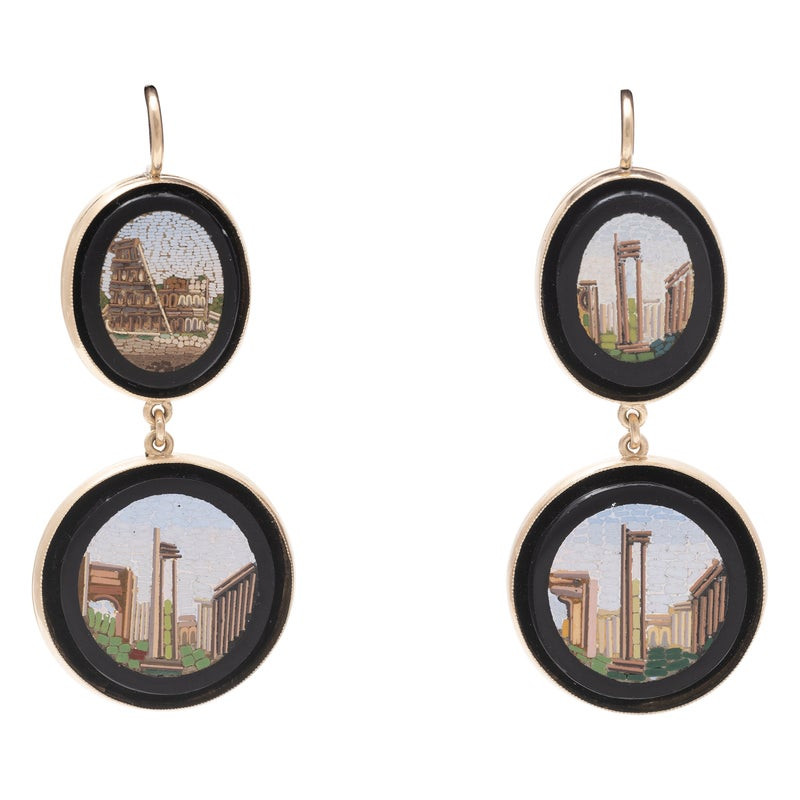 Georgian 1820s Micromosaic and Gold Earrings