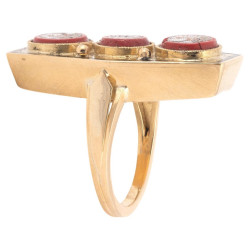 Micromosaics Birds And Black Beetle Hexagonal Ring