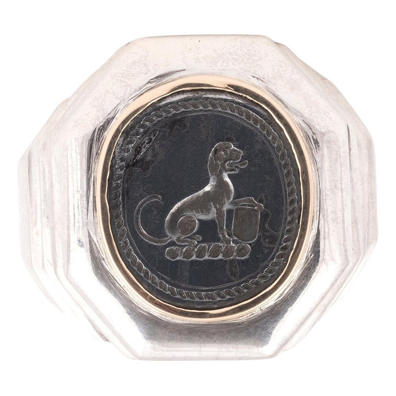 18kt Gold Silver and Steel Italian Crest Men's Ring