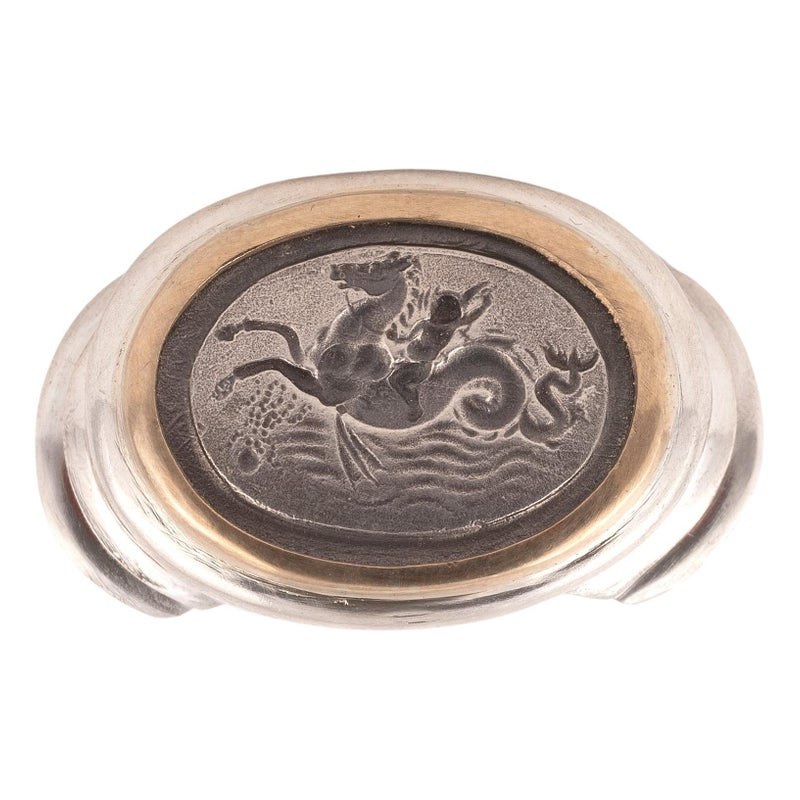 18kt Yellow Gold And Silver Intaglio Cupid Men's Ring