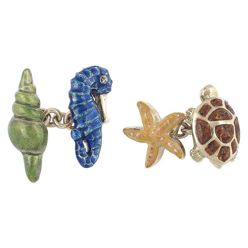 Multicolored Enamel Gold Marine Life Cufflinks