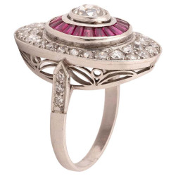 Old Cut 1.25ct Diamond and Ruby Oval Platinum Ring