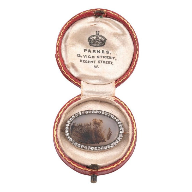 Moss Agate And Diamond Brooch 19th Century