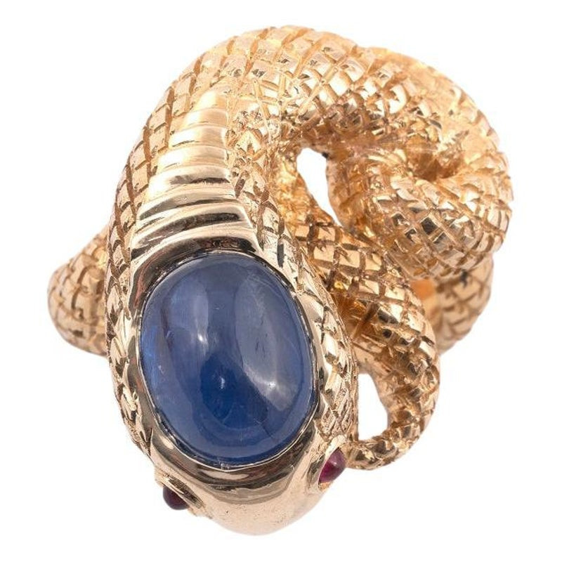 Vintage Yellow Gold Cabochon Sapphire Snake Ring