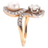 Toi et Moi Antique Old Cut Diamond And Natural Pearl Ring