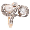 Toi et Moi Antique Old Cut Diamond And Natural Pearl Ring