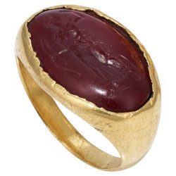 Ancient Roman Gold Ring with Diana Intaglio 2nd Century AD