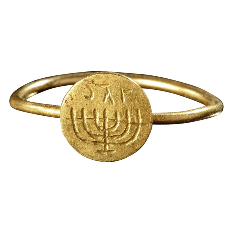 Byzantine Gold Men's Ring with Jewish Menorah 6th-7th Century AD