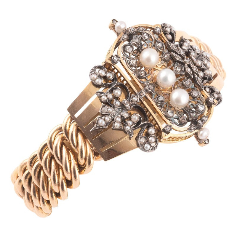French Diamond 18k Rose and Yellow Gold Bracelet circa 1890
