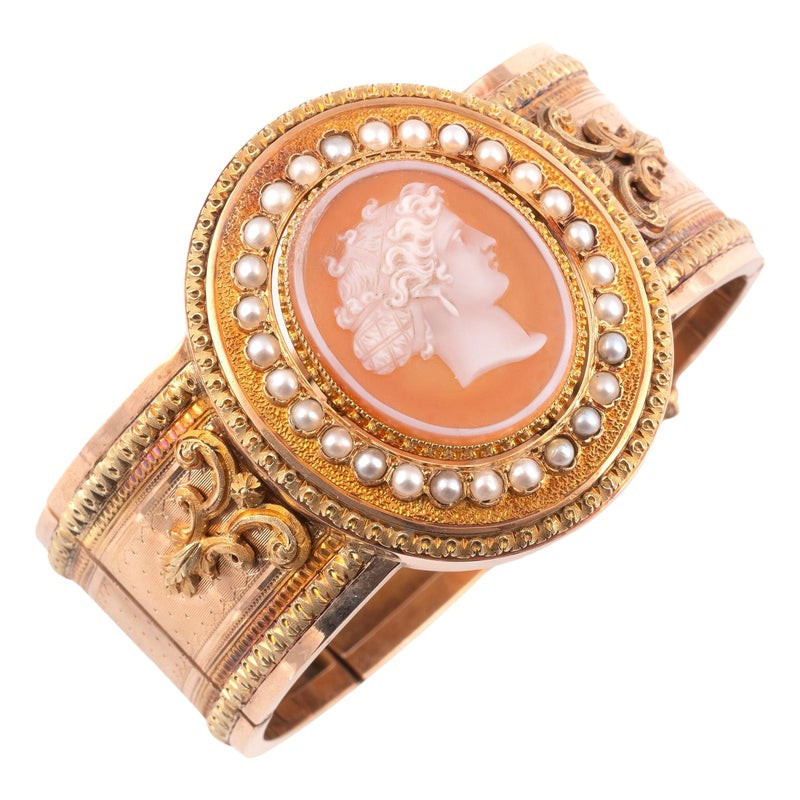 Neo Archeological Gold and Agate Cameo Bangle 1850's