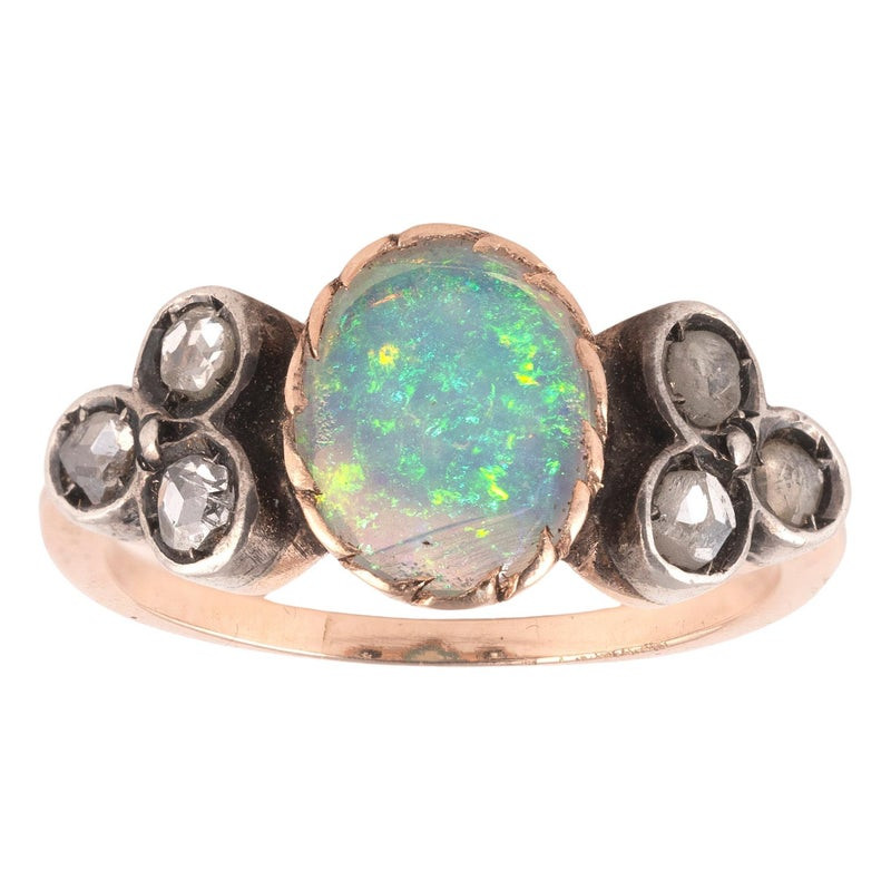 19th Century Cabochon Opal And Rose Diamond Ring