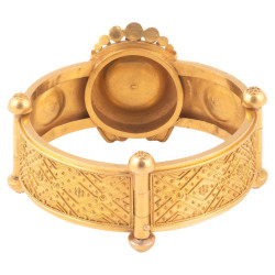 Archaeological Revival Gold and Corallium Rubrum Bangle Bracelet 1860's