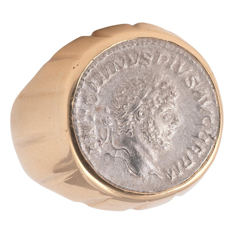 Ancient Coin Ring Roman Silver Denarius Coin of Emperor Caracalla 210 AD - 213 AD
