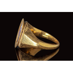 Ancient Roman Gold ring with Amethyst Intaglio depicting a Bearded Man 3rd century AD