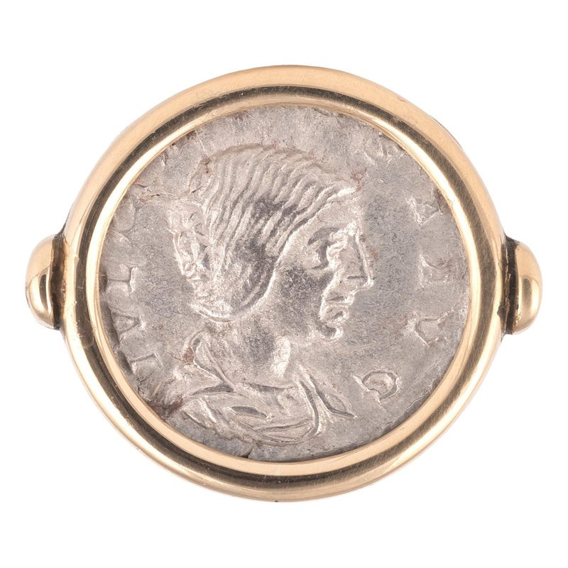 Gold Ring Featuring a Roman Silver Denarius Coin Of Julia Maesa 218-220 AD