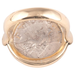 Gold Ring Featuring a Roman Silver Denarius Coin Of Julia Maesa 218-220 AD