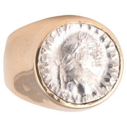 Gold Ring Featuring A Roman Silver Denarius Coin Of Emperor Vespasian 69 CE - 79 CE