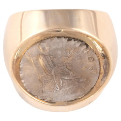 Gold Ring Featuring A Roman Silver Denarius Coin Of Emperor Vespasian 69 CE - 79 CE