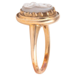 Italian Grey Agate Ring With Renaissance Cupid Cameo