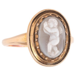 Italian Grey Agate Ring With Renaissance Cupid Cameo