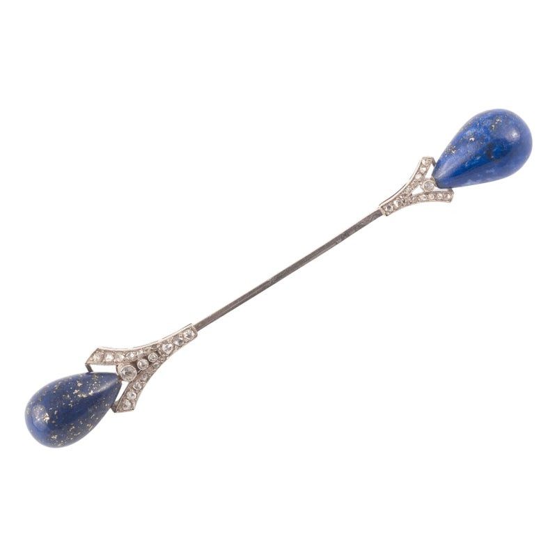 A Platinum Lapis Lazuli And Diamond Jabot Pin Circa 1920