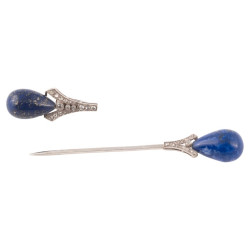 A Platinum Lapis Lazuli And Diamond Jabot Pin Circa 1920