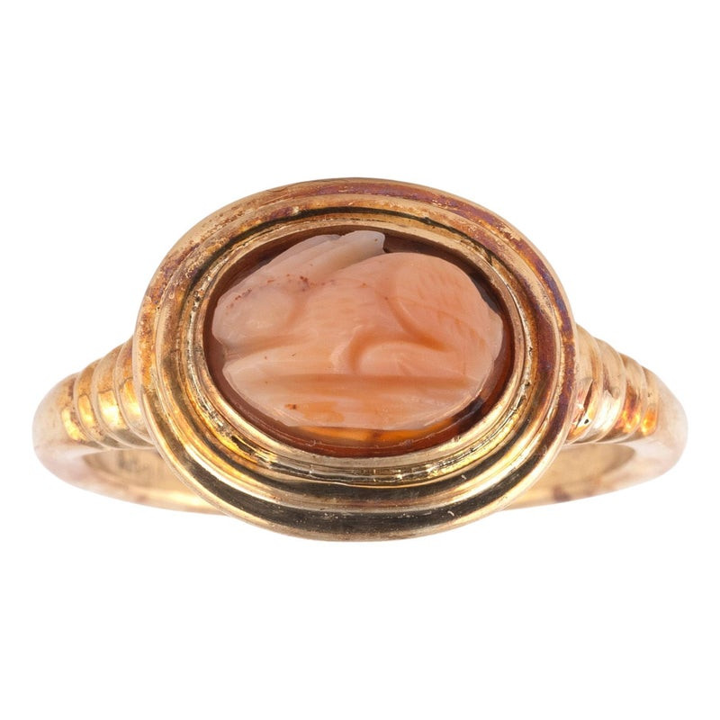 Gold Ring With Hare Pinkish Agate Roman Cameo 1st-Century AD