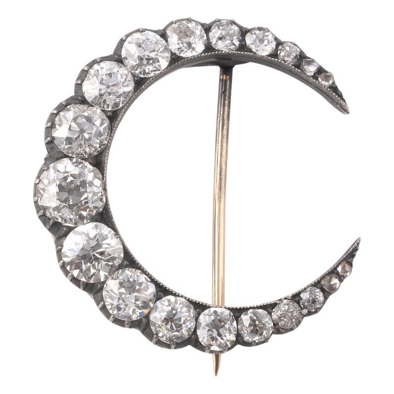 Crescent Moon Brooch with 4.5ct Old Cut Diamonds, circa 1900's
