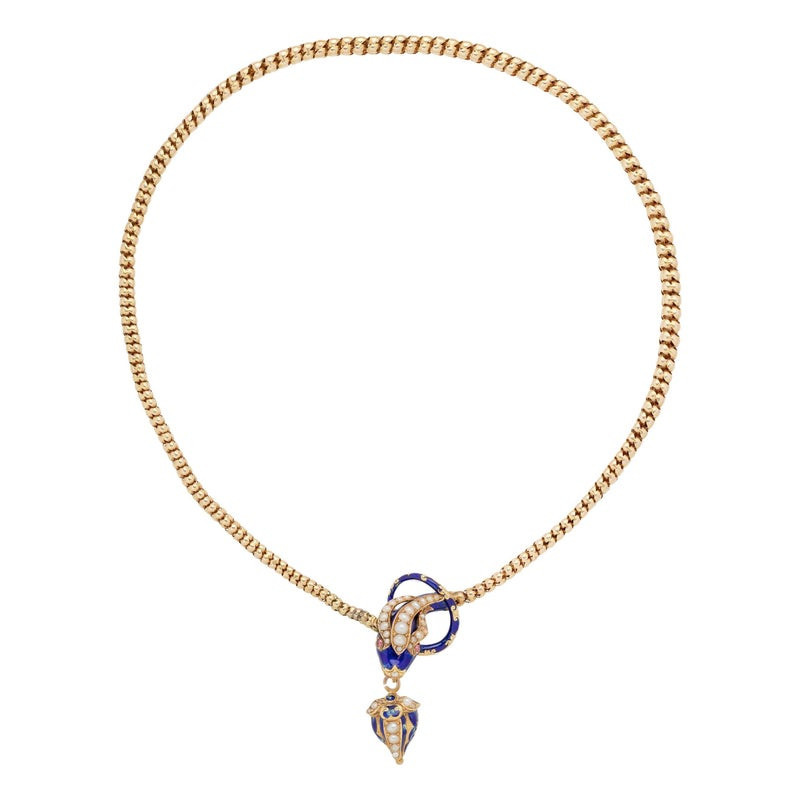 Enamel And Seed Pearl Snake Necklace Mid-19th Century