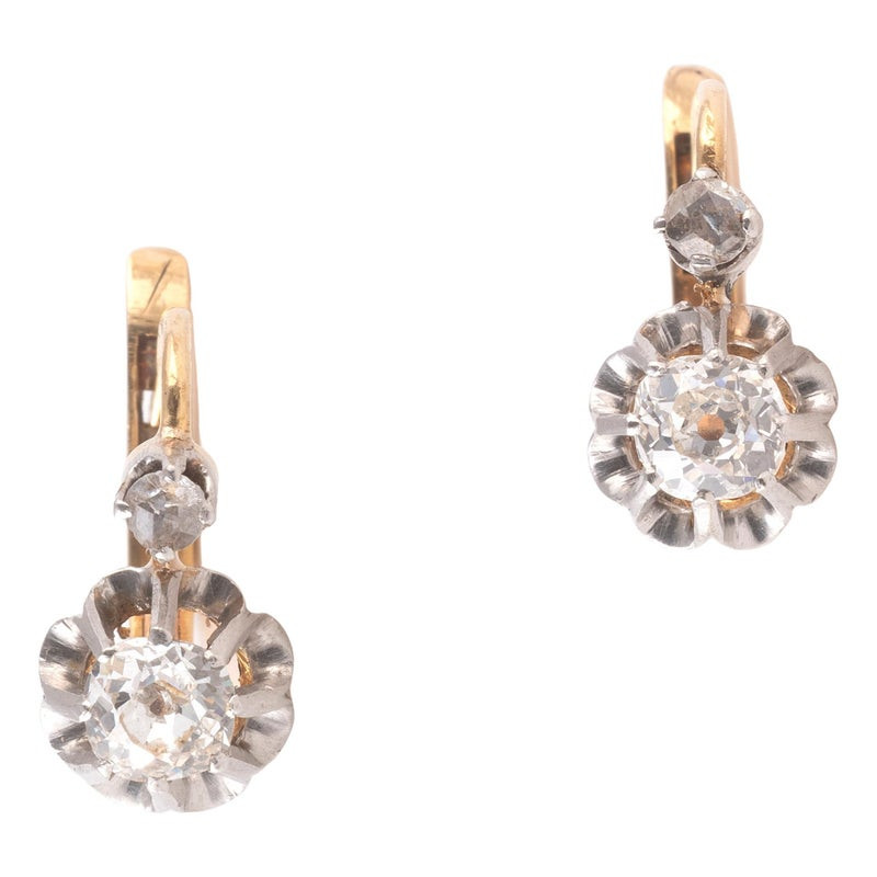 Platinum And 18kt Gold Old Cut Diamond Earrings 1930's
