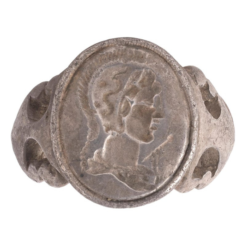 Silver Intaglio Men's Ring with Roman Profile Portrait 1st-3rd Century AD