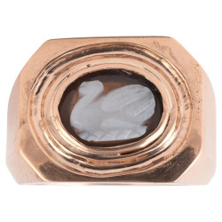 Gold Ring with Swan Agate Roman Cameo 2nd-3rd Century AD