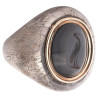 Neoclassical Blackened Silver Gold & Grey Agate Intaglio Of Heron Men's Ring
